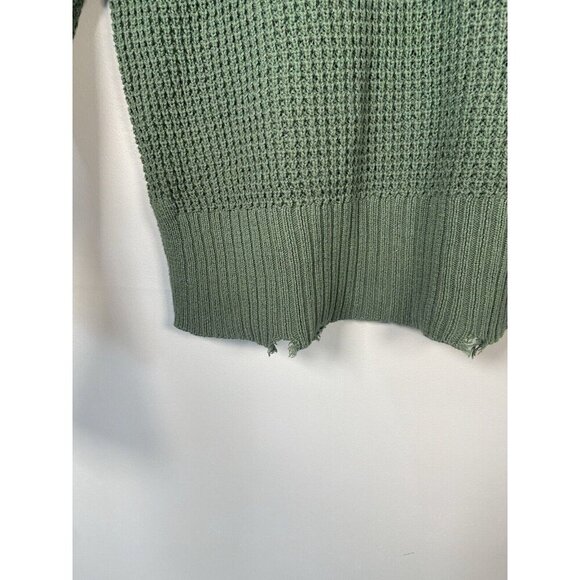 Pistola Olga Distressed Olive Green Crewneck Waffle Knit Sweater Size X-Small XS - Picture 3 of 13